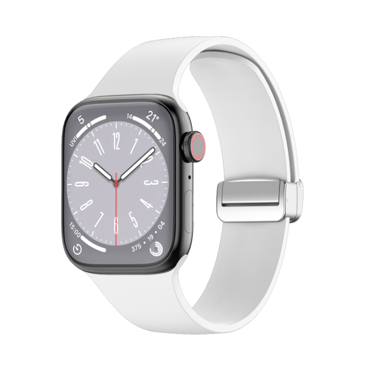 

Folding Buckle Silicone Watch Band For Apple Watch Series 8&7 45mm / SE 2&6&SE&5&4 44mm / 3&2&1 42mm(White)