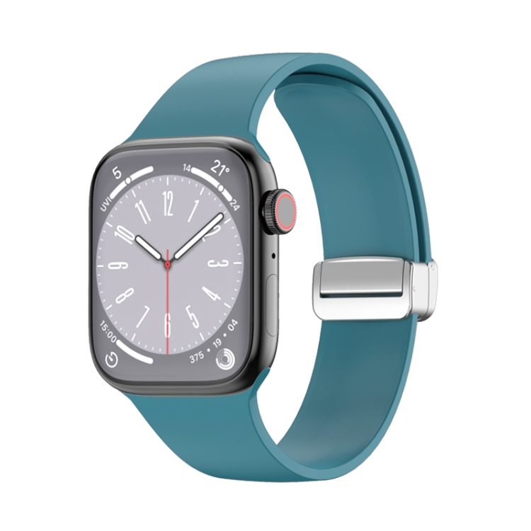 

Folding Buckle Silicone Watch Band For Apple Watch Series 8&7 45mm / SE 2&6&SE&5&4 44mm / 3&2&1 42mm(Cyan)