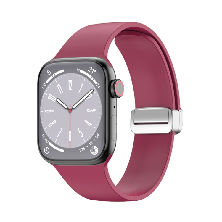 

Folding Buckle Silicone Watch Band For Apple Watch Series 9&8&7 41mm / SE 3&SE 2&6&SE&5&4 40mm / 3&2&1 38mm(Wine Red)