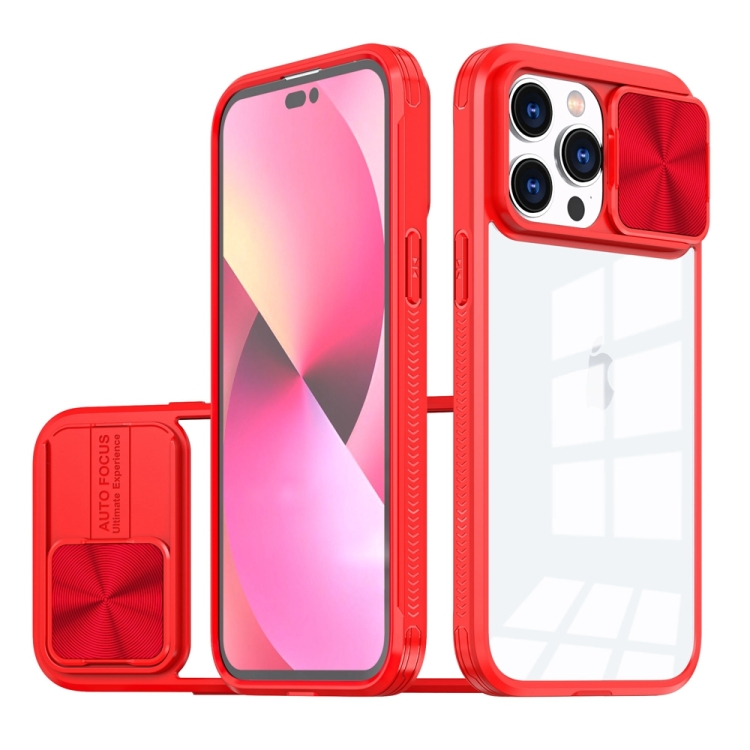 

For iPhone 14 Pro 360 Full Body Sliding Camshield Phone Case(Red)
