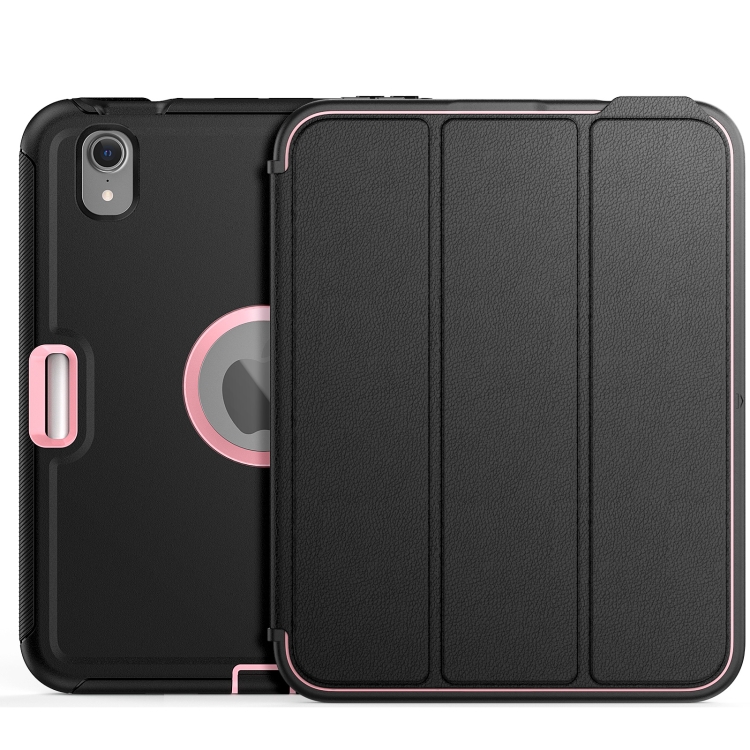 

For iPad mini 6 3-Fold Amor Shockproof Smart Tablet Case(Black Pink)