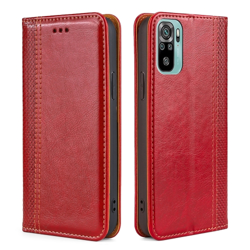 

For Xiaomi Poco M5s 4G/Redmi Note 11 SE India Grid Texture Magnetic Flip Leather Phone Case(Red)