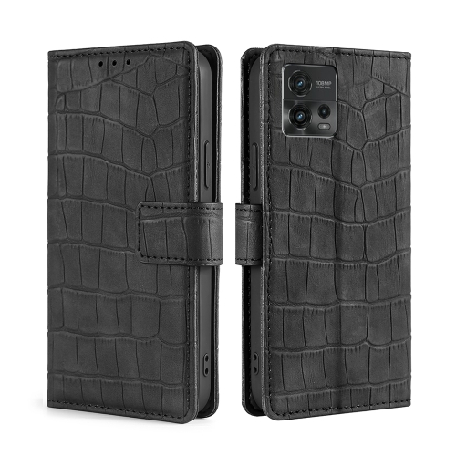 

For Motorola Moto G72 4G Skin Feel Crocodile Magnetic Clasp Leather Phone Case(Black)