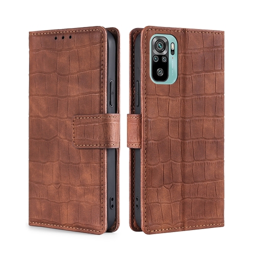 

For Xiaomi Poco M5s 4G/Redmi Note 11 SE India Skin Feel Crocodile Magnetic Clasp Leather Phone Case(Brown)
