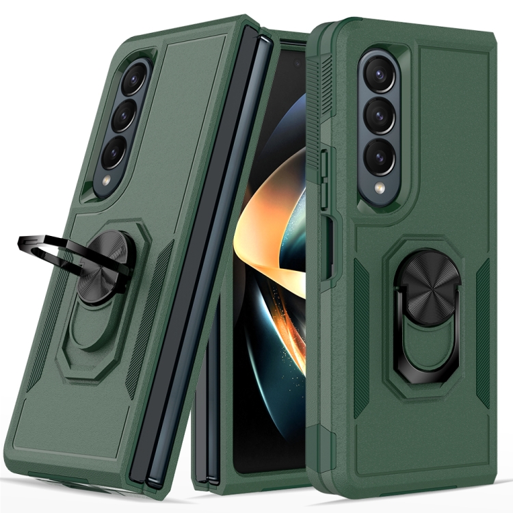 

For Samsung Galaxy Z Fold4 2 in 1 PC + TPU Shockproof Phone Case with Ring Bracket(Dark Green)