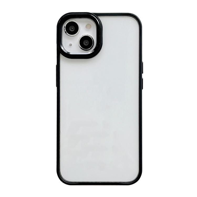 

For iPhone 14 Clear Acrylic Soft TPU Phone Case with Metal Button(Black)