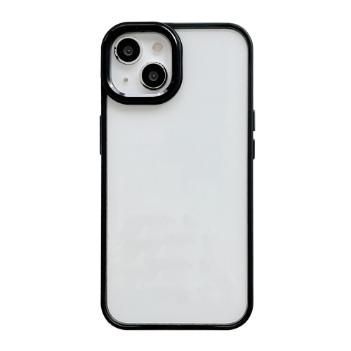 

For iPhone 14 Plus Clear Acrylic Soft TPU Phone Case with Metal Button(Black)
