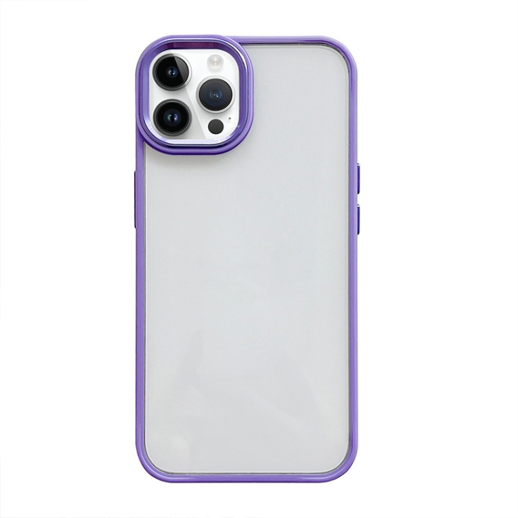 

For iPhone 14 Pro Clear Acrylic Soft TPU Phone Case with Metal Button(Purple)