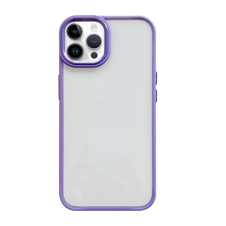 

For iPhone 13 Pro Max Clear Acrylic Soft TPU Phone Case with Metal Button(Purple)