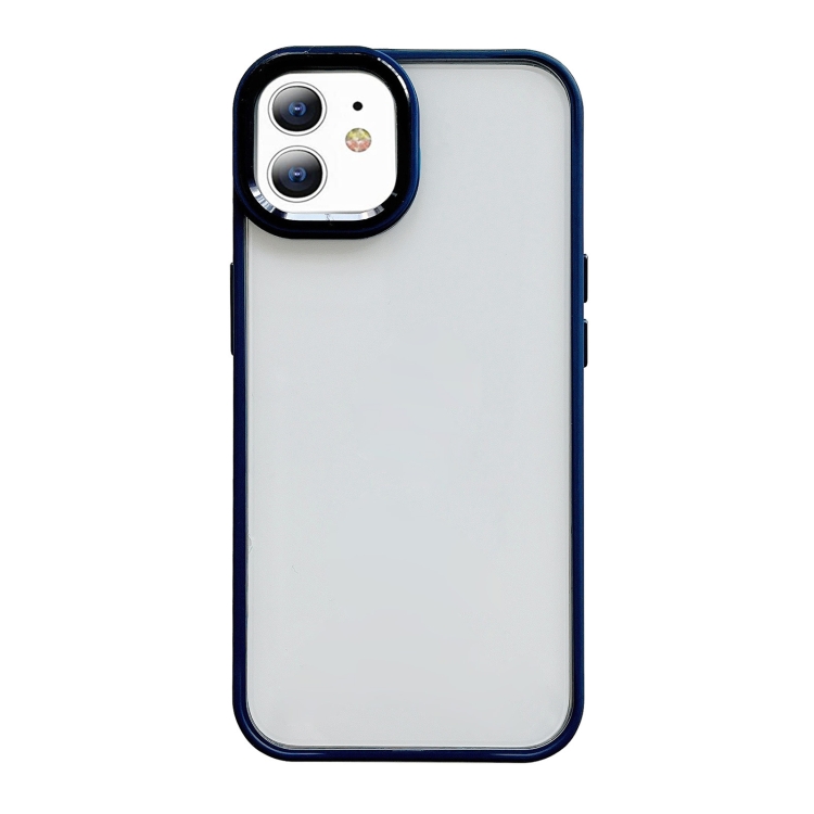 

For iPhone 12 Clear Acrylic Soft TPU Phone Case with Metal Button(Blue)