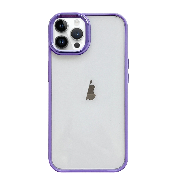 

For iPhone 12 Pro Max Clear Acrylic Soft TPU Phone Case with Metal Button(Purple)