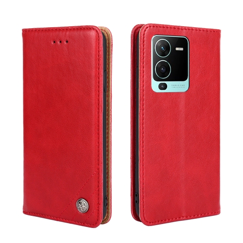 

For vivo V25 Pro 5G Non-Magnetic Retro Texture Flip Leather Phone Case(Red)