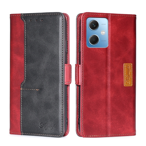 

For Xiaomi Redmi Note 12 Contrast Color Side Buckle Leather Phone Case(Red + Black)