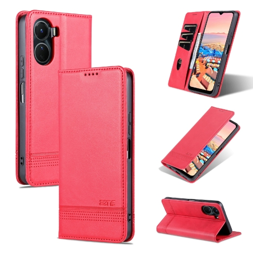 

For vivo Y02s 4G/Y16 4G AZNS Magnetic Calf Texture Leather Phone Case(Red)