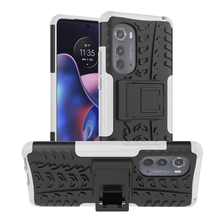 

For Motorola Edge 2022 Tire Texture TPU + PC Phone Case with Holder(White)