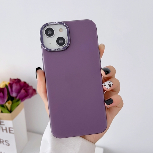 

For iPhone 13 Frosted Metal Lens Frame PC Phone Case(Purple)