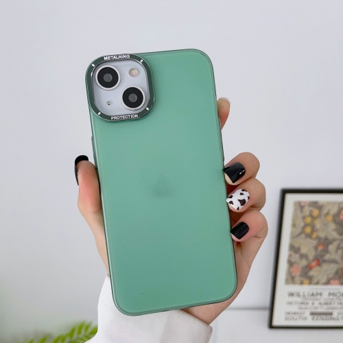 

For iPhone 12 Frosted Metal Lens Frame PC Phone Case(Green)