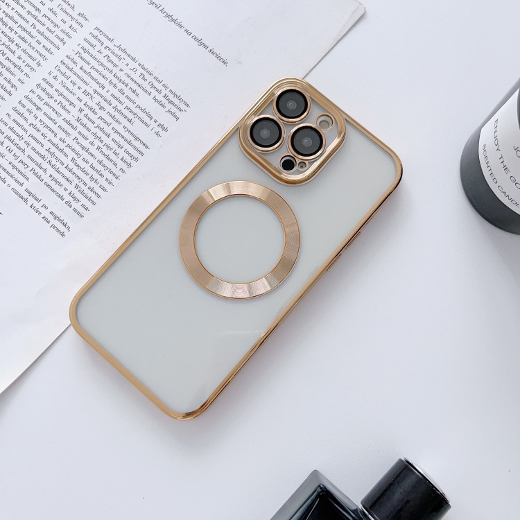 

For iPhone 14 MagSafe Electroplated Magnetic TPU Phone Case with Dust Filter & Lens Film(Gold)