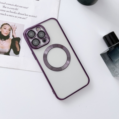 

For iPhone 14 Plus MagSafe Electroplated Magnetic TPU Phone Case with Dust Filter & Lens Film(Purple)