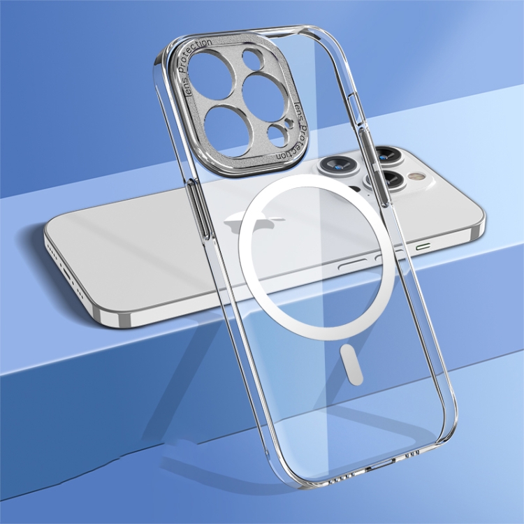 

For iPhone 14 Pro Max wlons Crystal Clear Fine Hole MagSafe Phone Case(Silver)