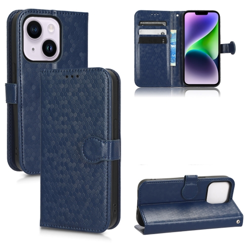 

For iPhone 14 Honeycomb Dot Texture Leather Phone Case(Blue)