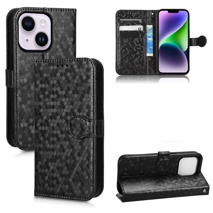 

For iPhone 14 Plus Honeycomb Dot Texture Leather Phone Case(Black)