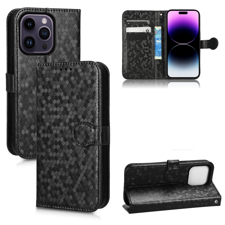 

For iPhone 14 Pro Max Honeycomb Dot Texture Leather Phone Case(Black)