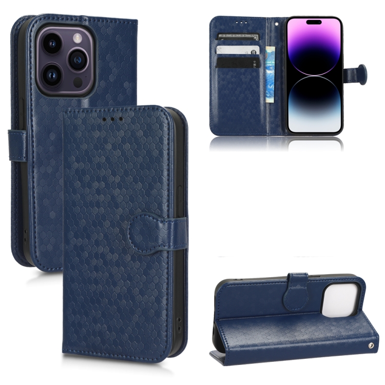 

For iPhone 14 Pro Max Honeycomb Dot Texture Leather Phone Case(Blue)