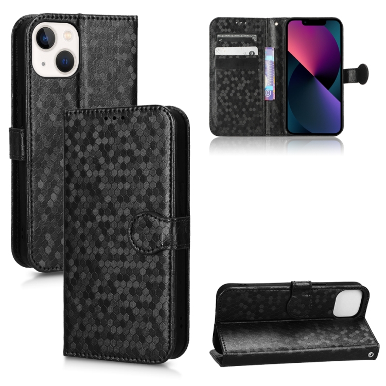 

For iPhone 13 mini Honeycomb Dot Texture Leather Phone Case(Black)