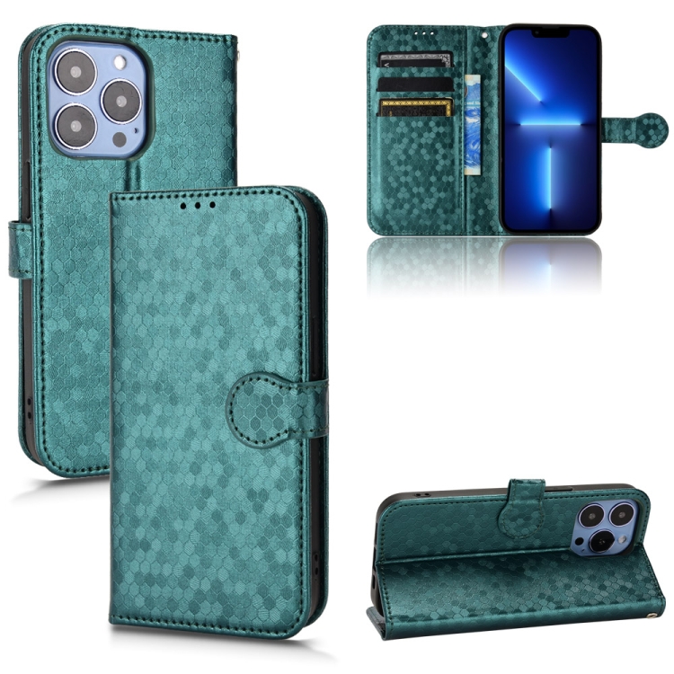 

For iPhone 13 Pro Honeycomb Dot Texture Leather Phone Case(Green)