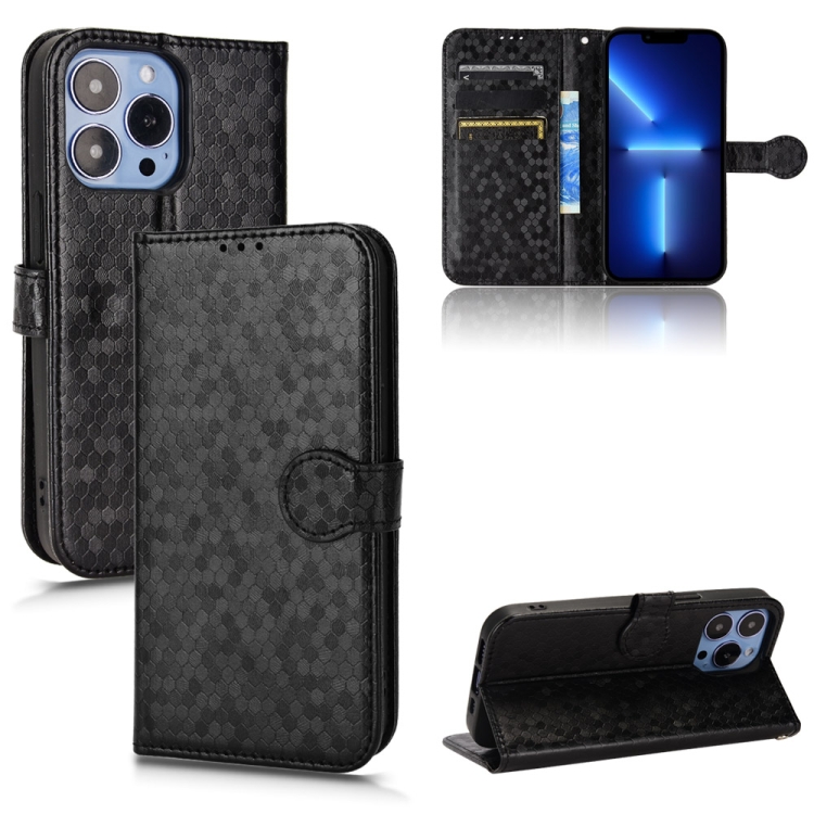 

For iPhone 13 Pro Max Honeycomb Dot Texture Leather Phone Case(Black)
