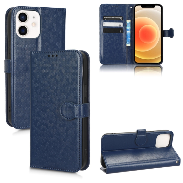 

For iPhone 12 mini Honeycomb Dot Texture Leather Phone Case(Blue)