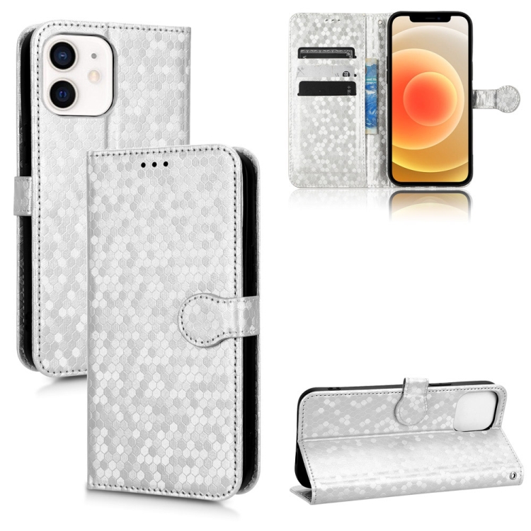 

For iPhone 12 / 12 Pro Honeycomb Dot Texture Leather Phone Case(Silver)