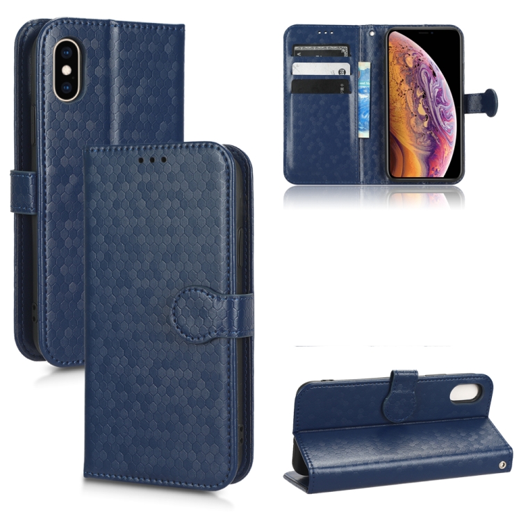 

For iPhone X / XS Honeycomb Dot Texture Leather Phone Case(Blue)