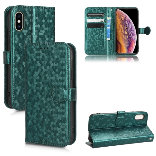 

For iPhone X / XS Honeycomb Dot Texture Leather Phone Case(Green)