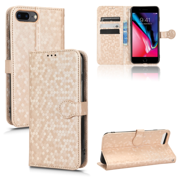 

For iPhone 7 Plus / 8 Plus Honeycomb Dot Texture Leather Phone Case(Gold)