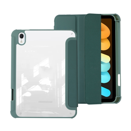 

For iPad 10th Gen 10.9 2022 Acrylic 3-folding Leather Tablet Case(Dark Green)