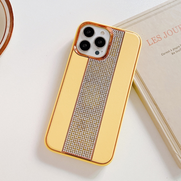 

For iPhone 14 Pro Max Electroplating Diamond Protective Phone Case(Yellow)
