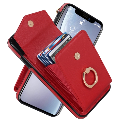 

For iPhone XR Ring Holder RFID Card Slot Phone Case(Red)