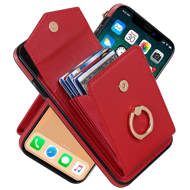 

For iPhone XS Max Ring Holder RFID Card Slot Phone Case(Red)