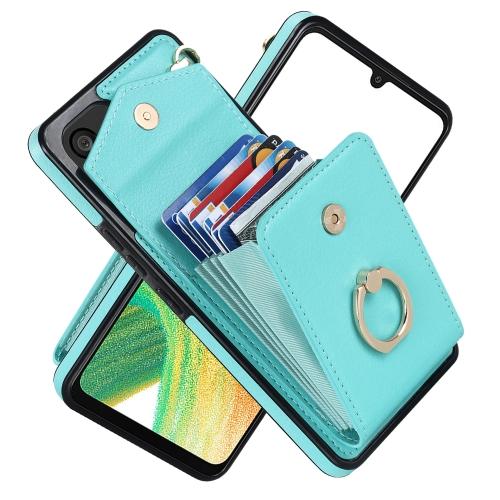 

For Samsung Galaxy A33 5G Ring Holder RFID Card Slot Phone Case(Mint Green)