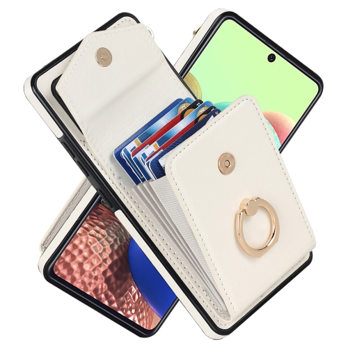 

For Samsung Galaxy A51 5G Ring Holder RFID Card Slot Phone Case(Beige)