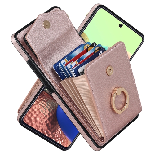 

For Samsung Galaxy A51 5G Ring Holder RFID Card Slot Phone Case(Rose Gold)