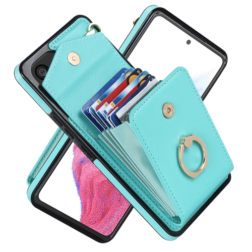 

For Samsung Galaxy A53 5G Ring Holder RFID Card Slot Phone Case(Mint Green)