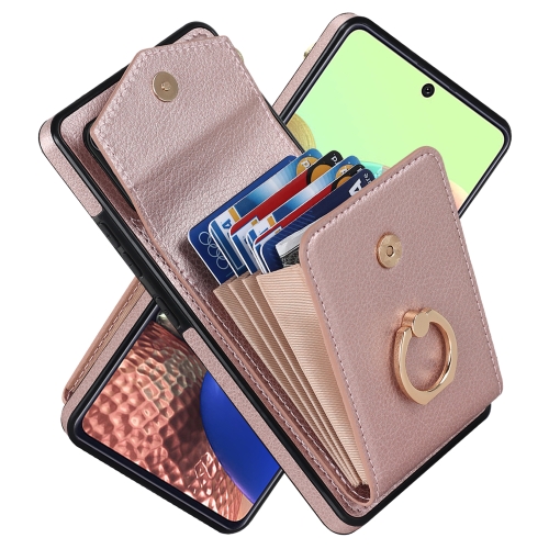 

For Samsung Galaxy A71 5G Ring Holder RFID Card Slot Phone Case(Rose Gold)