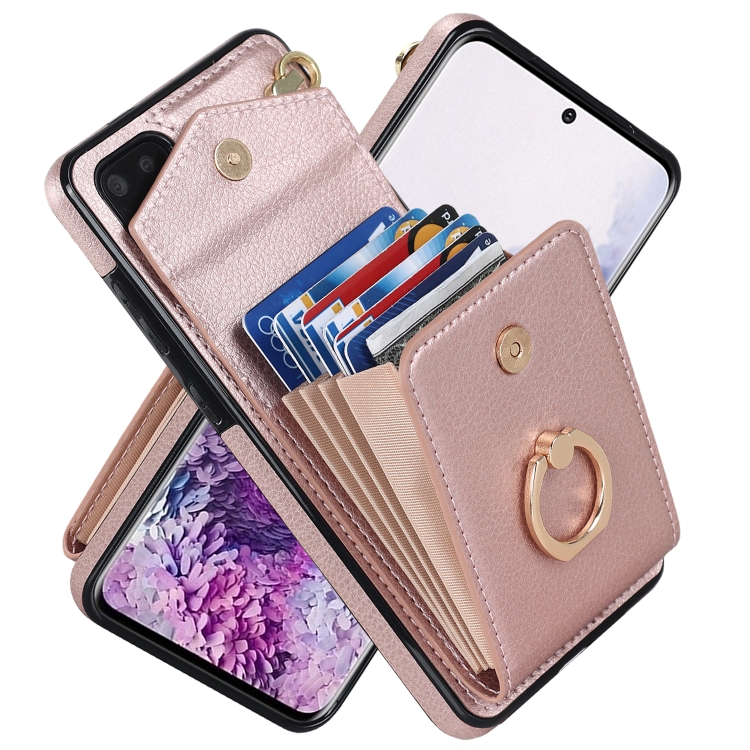 

For Samsung Galaxy S20 Ring Holder RFID Card Slot Phone Case(Rose Gold)