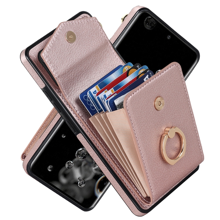 

For Samsung Galaxy S20 Ultra Ring Holder RFID Card Slot Phone Case(Rose Gold)