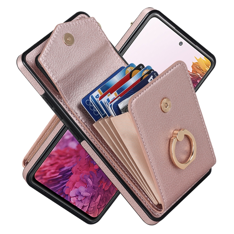 

For Samsung Galaxy S20 FE Ring Holder RFID Card Slot Phone Case(Rose Gold)