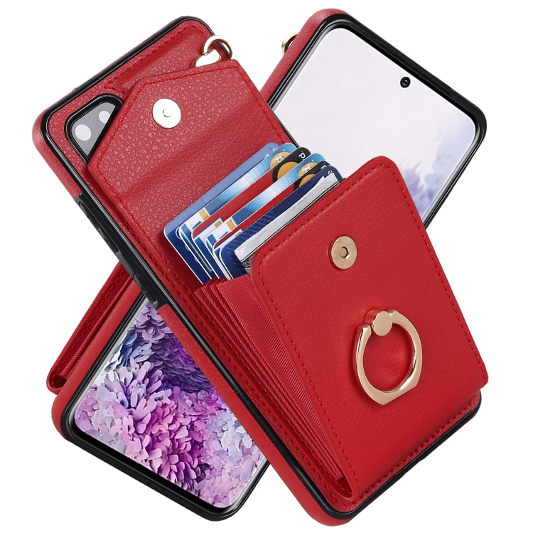 

For Samsung Galaxy S20+ Ring Holder RFID Card Slot Phone Case(Red)