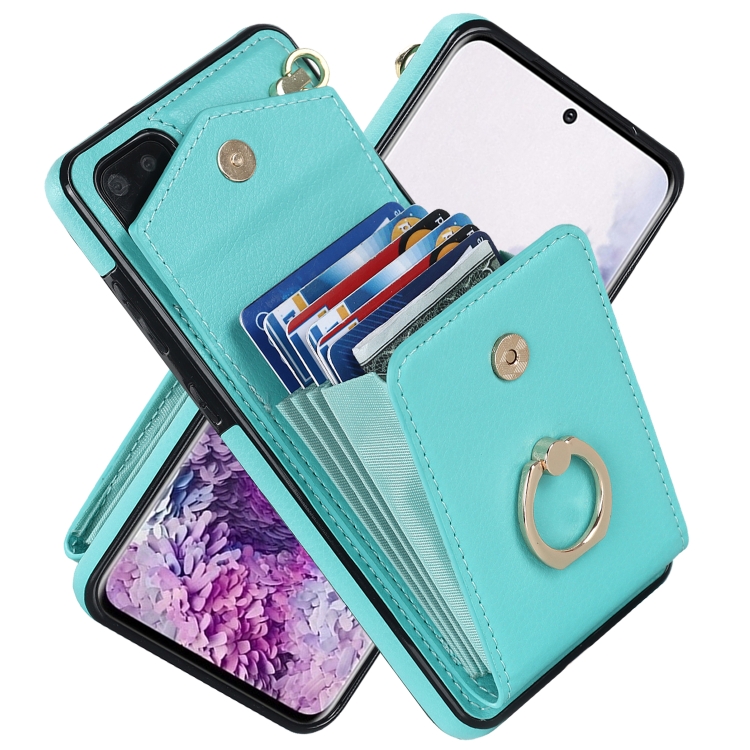 

For Samsung Galaxy S20+ Ring Holder RFID Card Slot Phone Case(Mint Green)